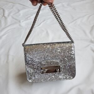 Furla Metropolis Silver Glitter Mini Crossbody Bag
